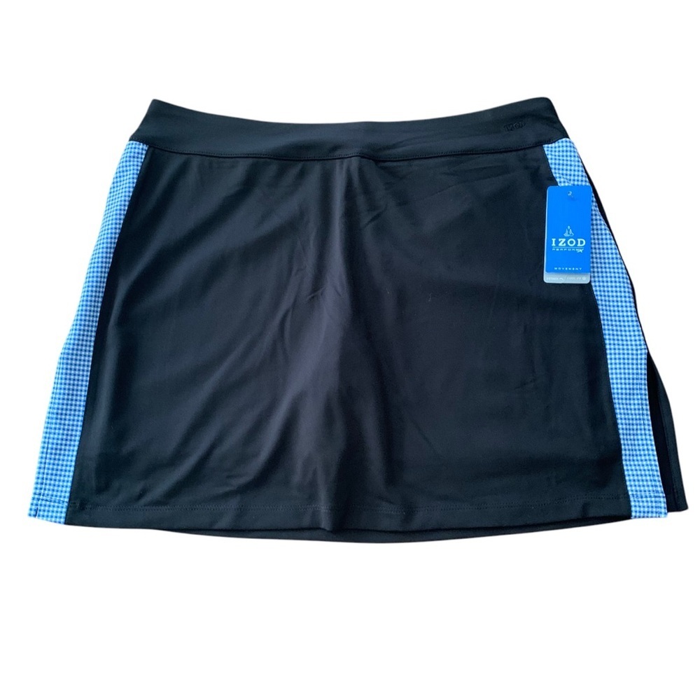 IZOD Womens Black and Blue Gingham Trim Golf Performance Skort Skirt Sz M
